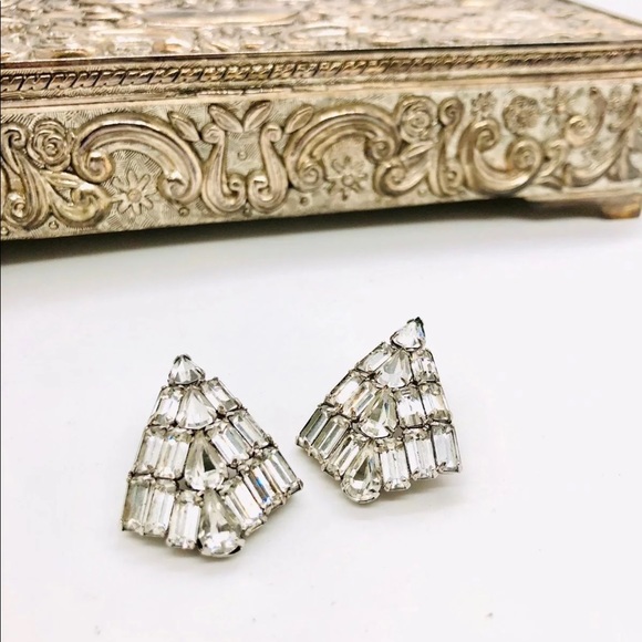 Vintage Deco Baguette Crystal Earrings - Picture 1 of 8
